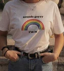 Футболка hahayule-JBH Sounds Gayyy I'm In Rainbow с принтом, футболка для лесбиянок, геев, сторонников, Модная хлопковая футболка, топы для геев