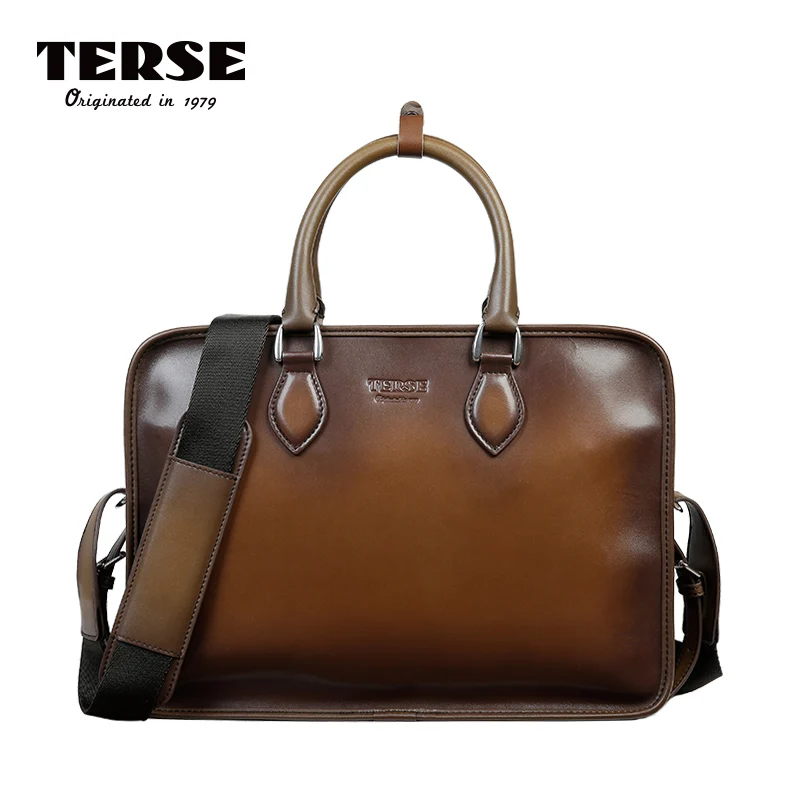 TERSE_New Fashion мужской портфель из натуральной кожи мужская сумка деловой табак цвет