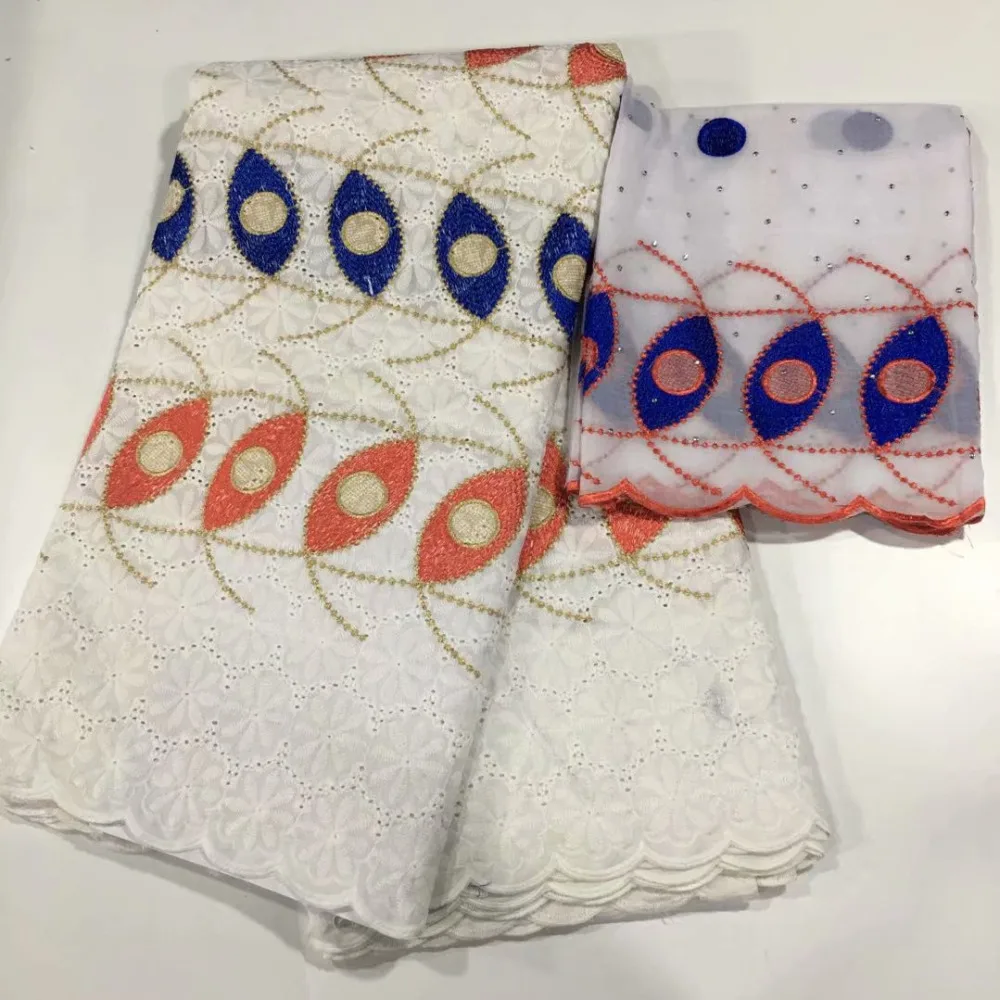 

High Quality Red Hand Cut African big Swiss Voile Lace 100% Cotton Swiss Voile Laces Switzerland With Stones Tulle Material YCS