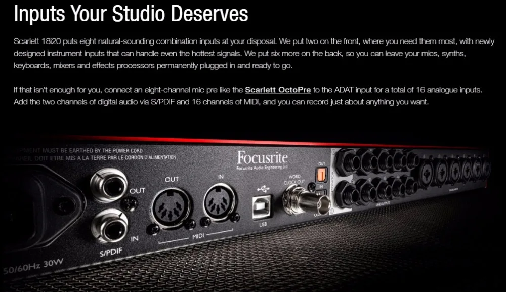 Focusrite Scarlett 18i20 звуковая карта 2nd generation usb-аудио интерфейс цифровой интерфейс 2 поколения 8-полосная АС запись
