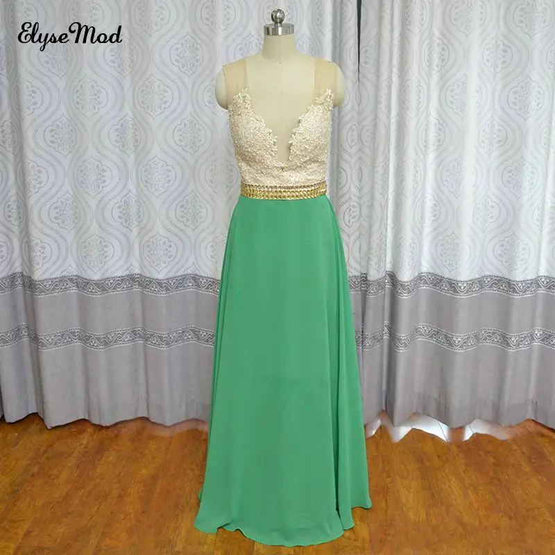

Quinceaneras A-line Green V-Neck Chiffon Appliques Beaded Formal Gown Evening Prom Dresses