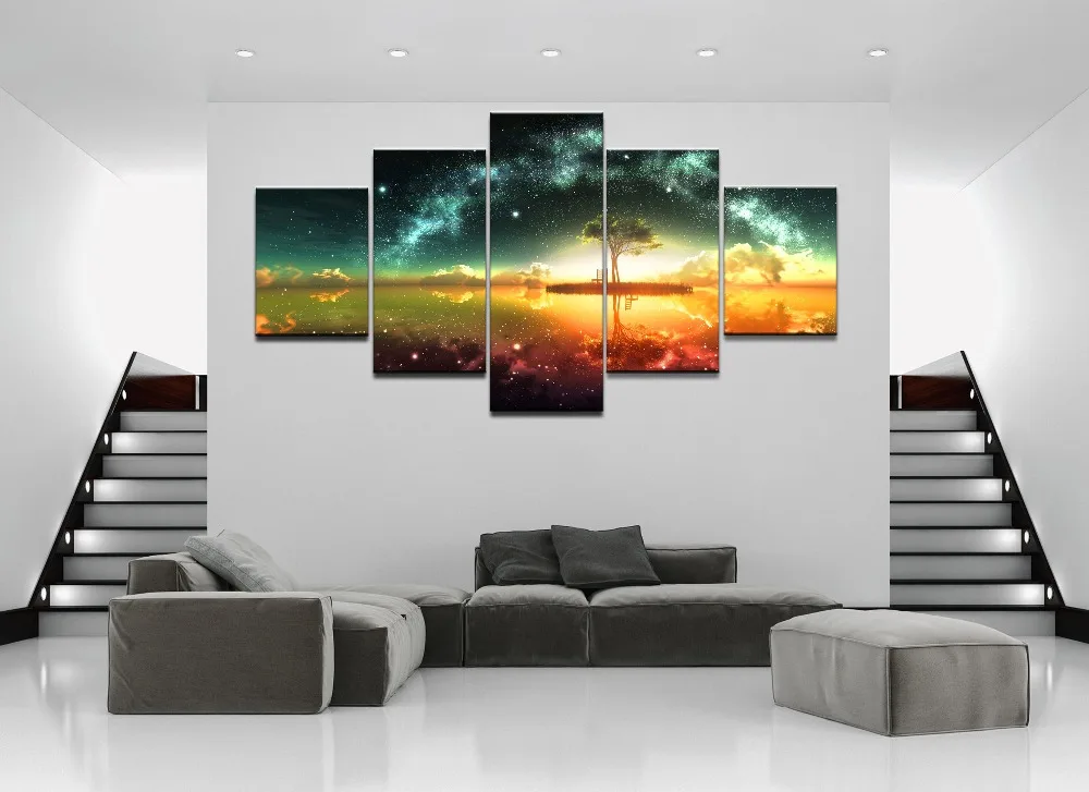 

5 Pieces HD Print Canvas Art Under The Stars Landscape Pictures Decorative Bedroom Living Room Home Unique Gift Wall Art Decor