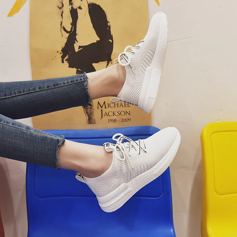 

2019 Spring New Fashion Casual basket femme Mesh sneakers Med heels breathable Leisure Footwears lace-up Damping espadrilles