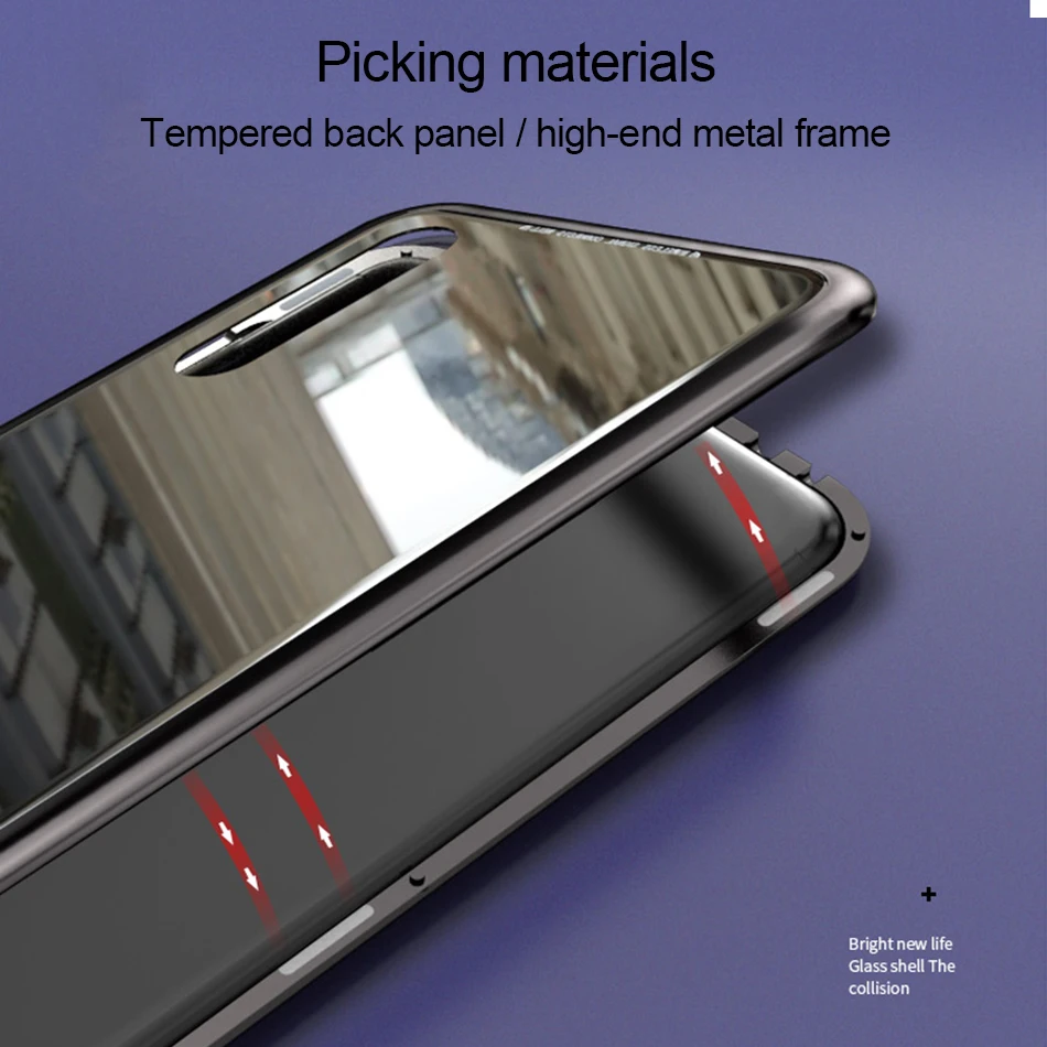 Marjay For Huawei P20 Pro Magneto Case Luxury Aluminum Metal Tempered Glass Back Cover Magnetic Adsorption Closure Fundas Coque | Мобильные