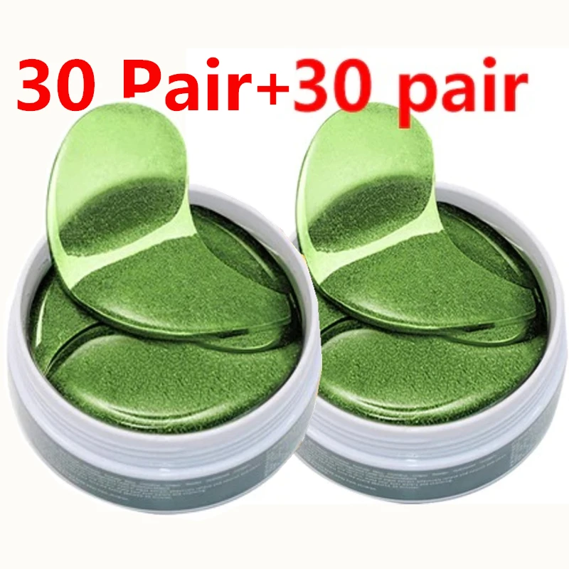 60 pair Green Collagen Eye Mask Patches Korea Anti Wrinkle Gel Gold Mask Eye Patches Under Anti-puffiness Face Care 60pc/Bottle - Цвет: 60 pair Green
