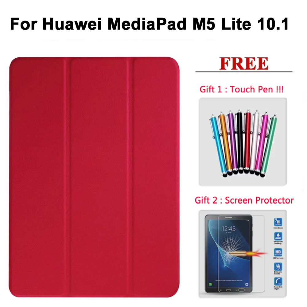 M5 Lite 10.1 hong Защита экрана+ чехол для huawei MediaPad M5 Pro 10,8/M5 8,4/M5 Lite 10,1 кожаный смарт-чехол для медиа-планшета M5 8,4/10/10,8 - Цвет: M5 Lite 10.1 hong