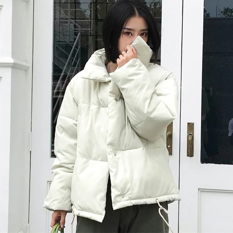 Зимняя женская куртка, новинка, однотонная, со стоячим воротником, свободная, теплая, короткая, верхняя одежда, с хлопковой подкладкой, парки, пальто, повседневные женские топы, базовые пальто S950