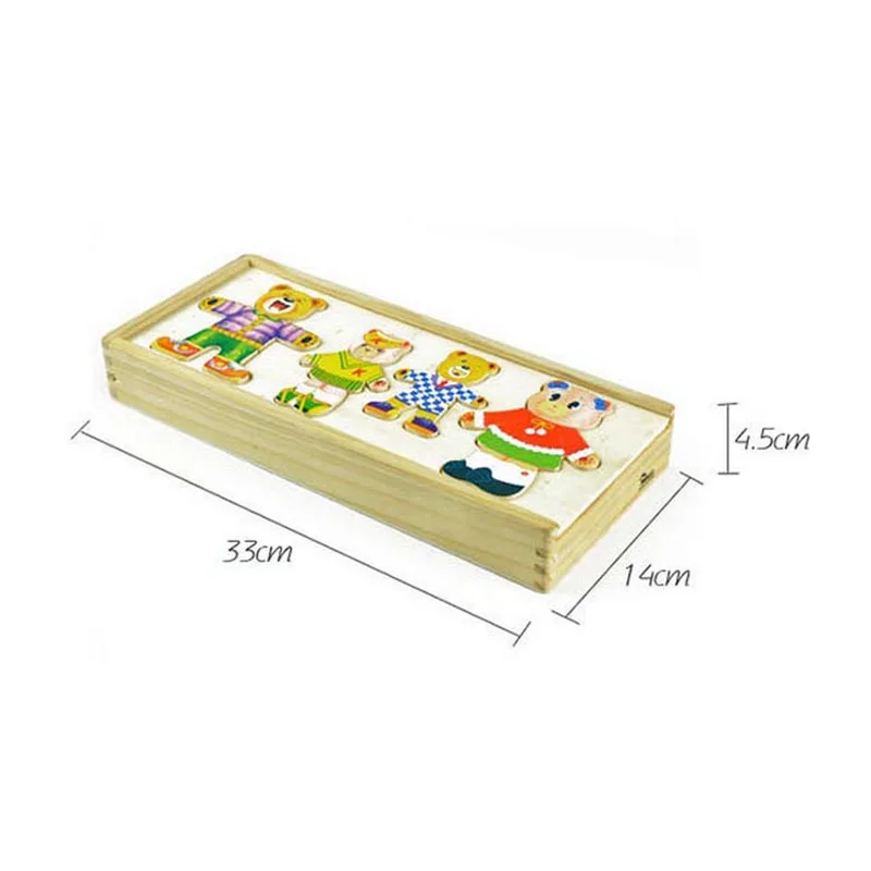 

DIY Wooden Bear Family Dressing Jigsaw Puzzle Educational Toy for Children Kids Dress Changing Change Clothes Creative Gifts