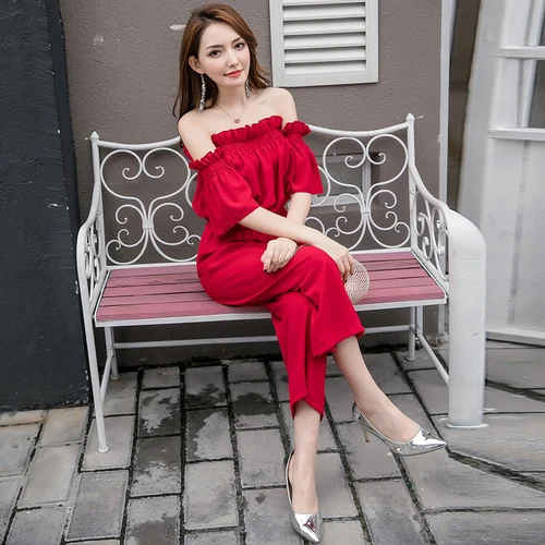 Женский весенний комплект из 2 предметов корейский с вырезом лодочкой и