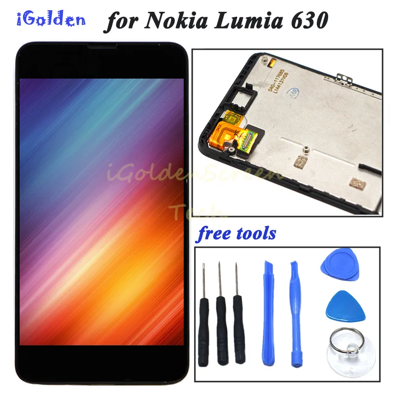 ЖК дисплей + дигитайзер сенсорного экрана в сборе для Nokia Lumia 630 с рамкой запасные
