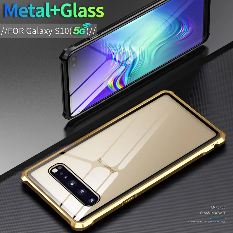 Чехол для Samsung Galaxy S10 5G роскошный прозрачный закаленное стекло металлический