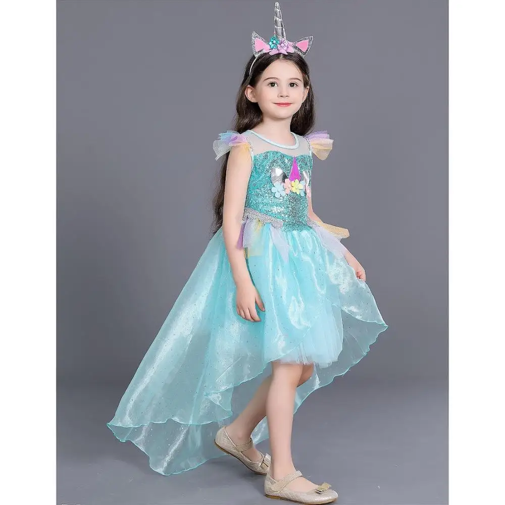 

Нарядное платье принцессы с юбкой-пачкой и единорогом для девочек; карнавальный костюм единорога на Хэллоуин; платье с повязкой на голову