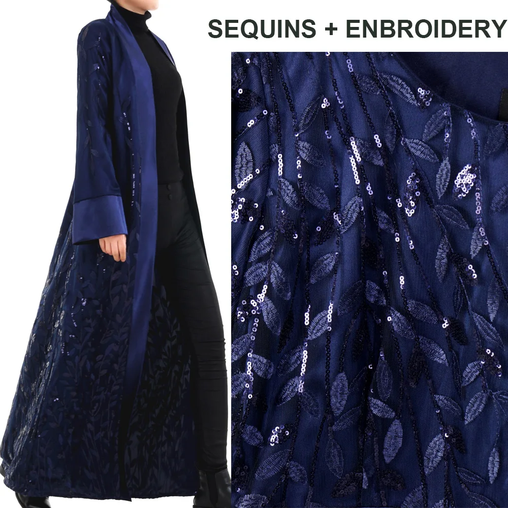 Muslim adult sequins beading abaya Arab Fashion leaf embroidery islamic Dresses Musical Robe Ramadan clothing wj995 dropship |