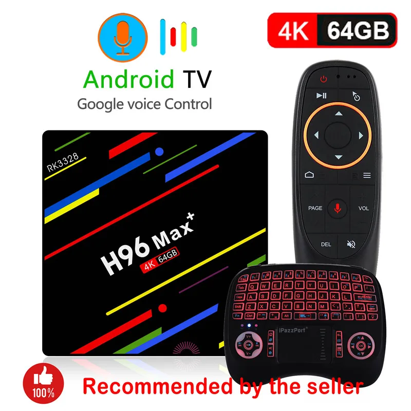 voice 64G add KB H96 MAX PLUS ТВ приставка RK3328 Smart 4K HD 4G 64G Android 8,1 четырехъядерный Google Голосовое управление плеер Settop BOX с подсветкой клавиатуры - Цвет: voice 64G add KB