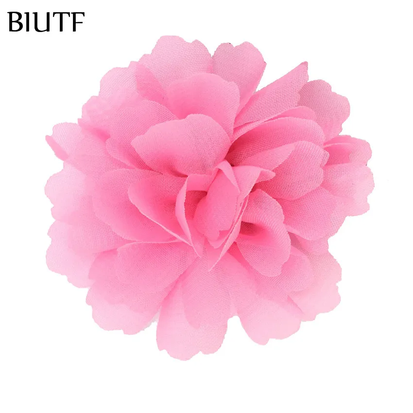18-pink 10 шт./лот 7,5 см гофрированный Weavy шифон цветок 3 дюймов сплошной цвет волос цветок с зажим для волос принцесса головной убор TH246 - Цвет: 18-pink
