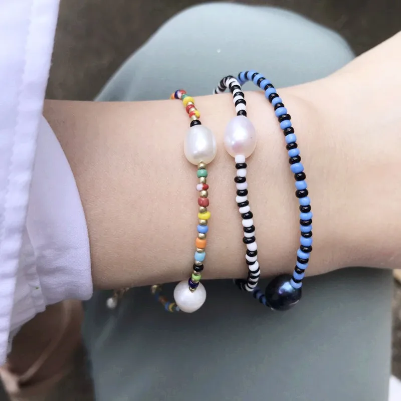 Женские браслеты ручной работы из натурального пресноводного жемчуга радужные