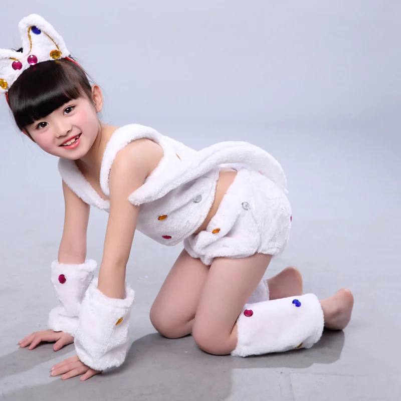 Новинка Детский плюшевый белый костюм кошки для девочек детский мультяшный