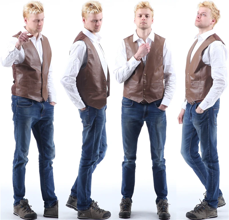 Жилет кожаный мужской натуральный ретро классический мотоцикл защита от ветра