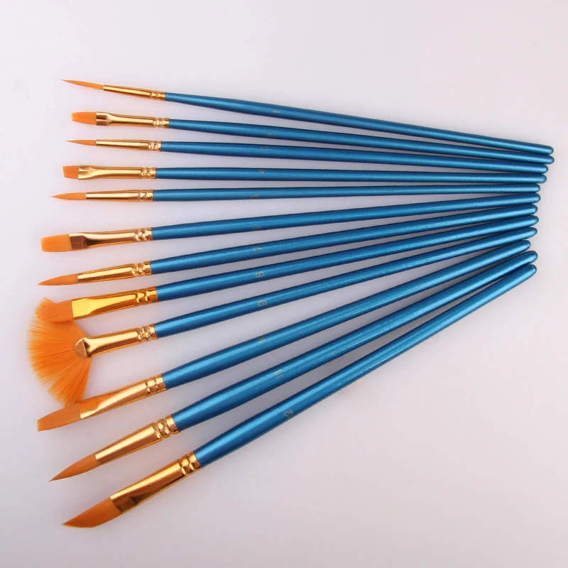12Pcs Acrylic Paint Brush Nylon Hair Artists Set Painting Watercolor Flabellum Pointed Tip Art Supplies Drop Ship | Дом и сад