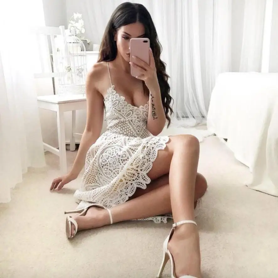 Женское кружевное платье-миди вечерние рукавов с глубоким V-образным вырезом и