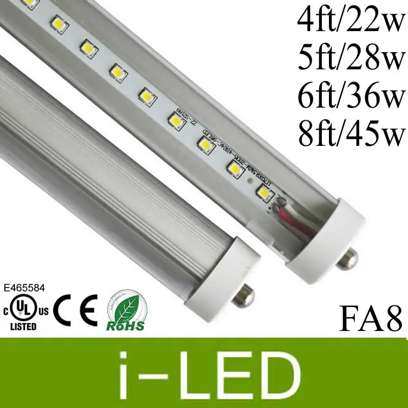 4ft 22 Вт 5ft 28 6ft 36 8ft 45 одноконтактный T8 светодиодный ламповый свет FA8 флуоресцентные