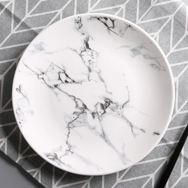 1 Piece Тарелка для еды, Мраморная тарелка, керамические тарелки, еда, салат, стейк, посуда в скандинавском стиле, керамическая домашняя декоративная десертная тарелка, поднос - Цвет: 1 Piece