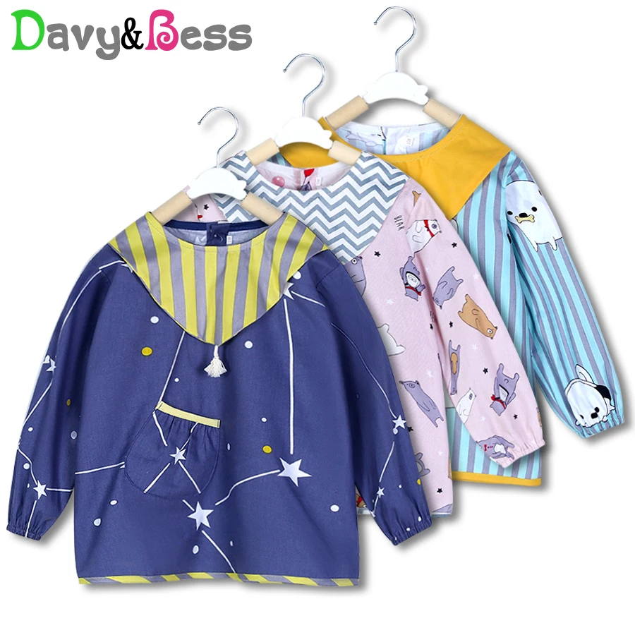 Long Sleeve Bib for Baby Feeding Waterproof Cotton Bibs Bandana Children's Apron Scarf with Sleeves Boy Girl Drool Slab | Детская