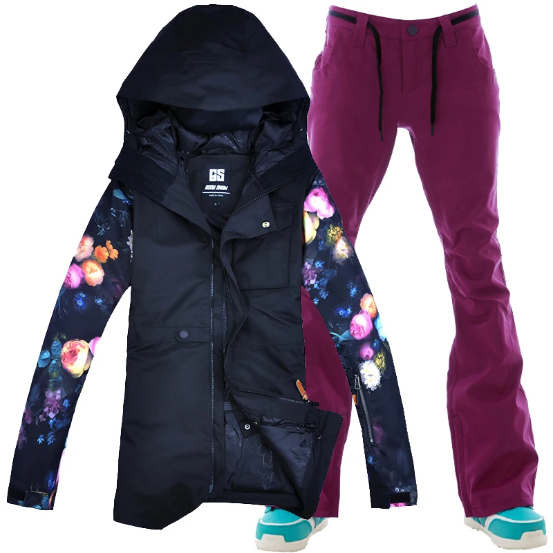 Зимний женский лыжный костюм 2018 Высококачественная Лыжная куртка и штаны Gsou