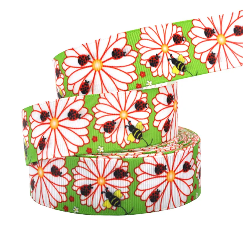 10 ярдов 1 &quot25 мм с цветочным рисунком в полоску Grosgrain ленты полиэфирные DIY bowhair