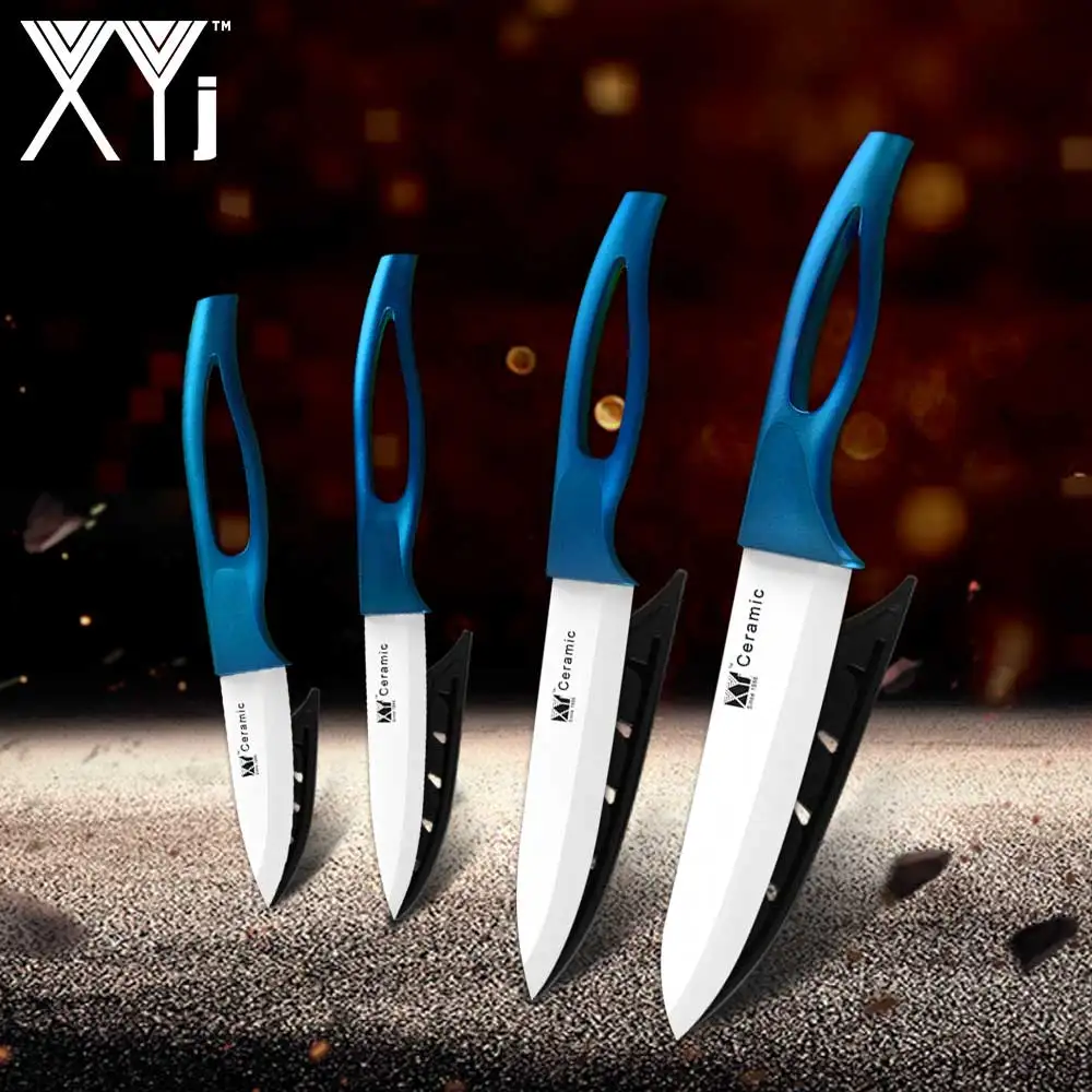 Blue White XYj кухонные ножи для шеф-повара, набор для приготовления пищи, циркониевый керамический нож " 4" " 6" дюймов, лезвие для очистки овощей, фруктов, резак для приготовления мяса - Цвет: Blue White