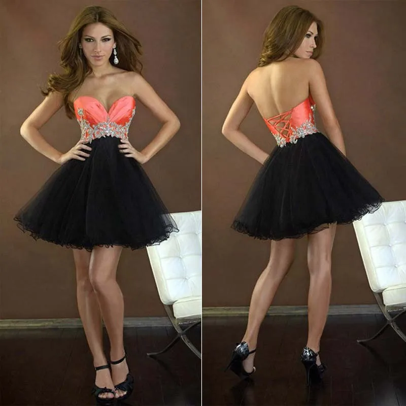 In Stock 2015 Short Mini Tulle Ball Gown Prom Dresses Party Beads Sweetheart Appliques Sexy Homecoming | Свадьбы и торжества