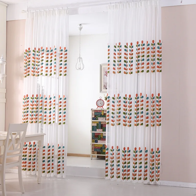 HTEXQ Цветочные тюлевые занавески для кухни гостиной синие оранжевые зеленые