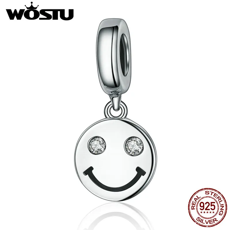 WOSTU оригинальный 925 пробы Серебряный улыбающееся лицо жизни бусины Висячие