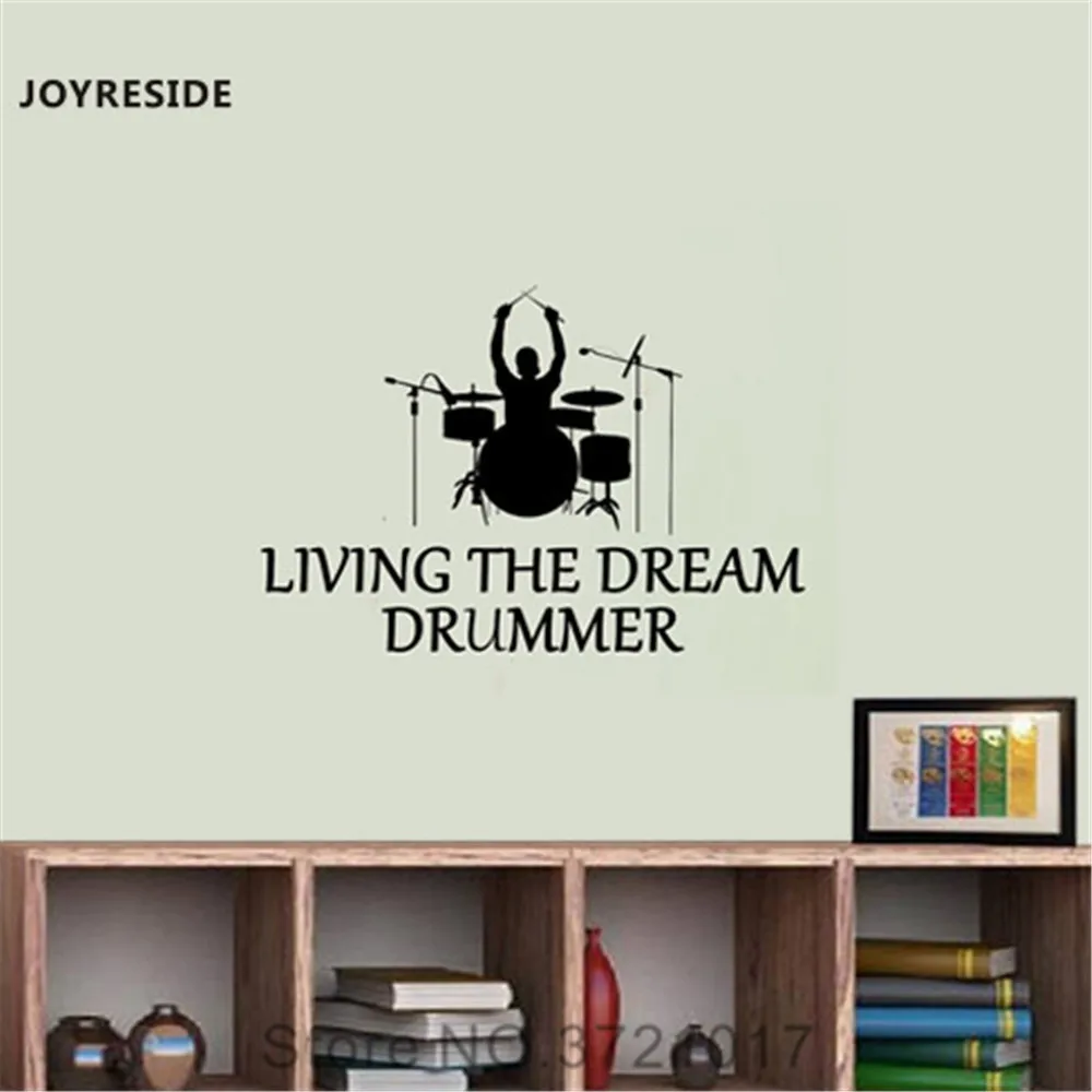 JOYRESIDE Drummer Wall Living The Dream Decal Music Vinyl Sticker Home Interior Room Bedroom Decor Design Decoration A130 | Дом и сад