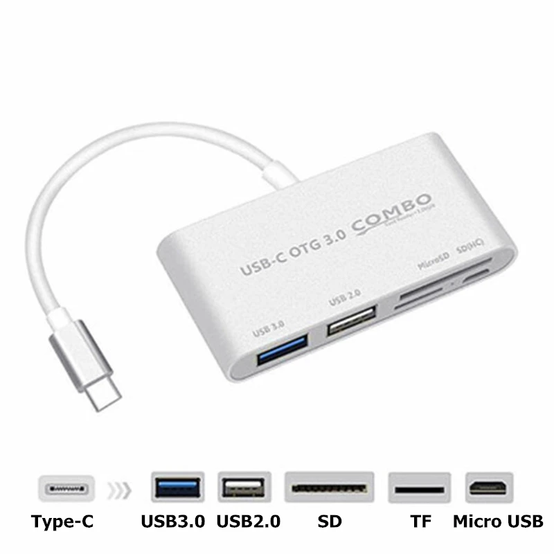 Серебристый Trumsoon USB 3,1 type C OTG к USB 3,0 2,0 конвертер SD TF кард-ридер адаптер usb-хаб для Macbook huawei P20 30 samsung S8 9 10 - Цвет: Серебристый