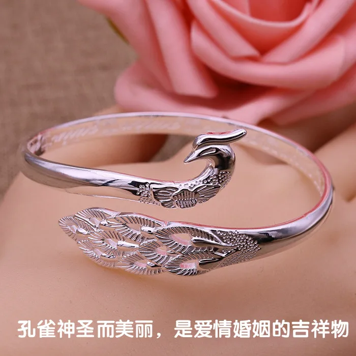 Женские браслеты из стерлингового серебра в форме феникса и павлина серебряные с