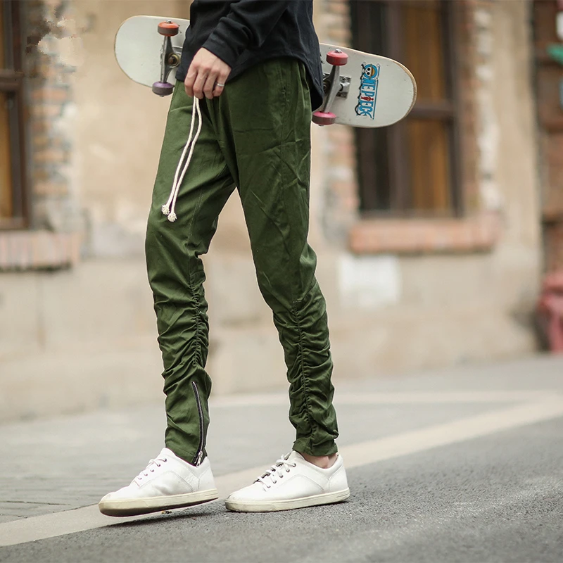 Мужские облегающие брюки шаровары в стиле хип хоп с молнией Kanye черные хаки