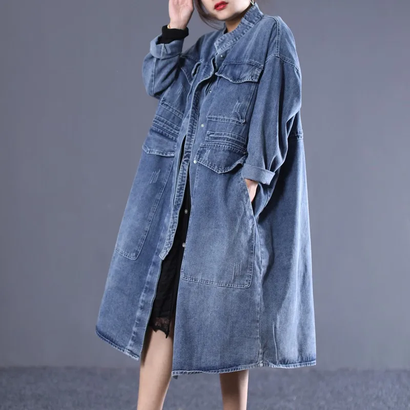 Тренчкот женский джинсовый свободного покроя модная винтажная ветровка из