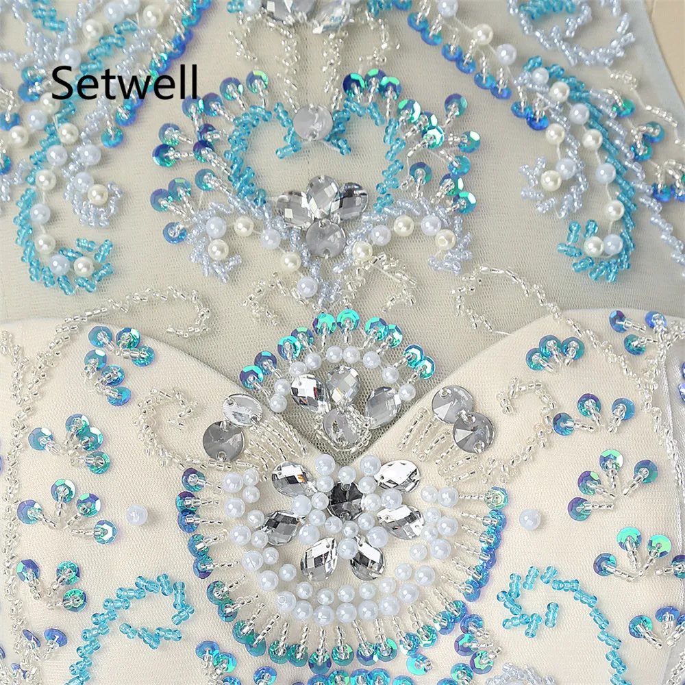 

Setwell Luxury Beading Sequin Evening Dresses 2017 High Neck Backless Prom Gowns Summer Chiffon Evening Dress Custom Made Dress