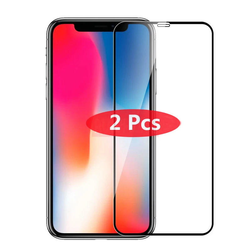 2Pcs iPhone XS MAX full cover screen protector XR X glass on 6 6s 7 8 Plus 5 5S 5C SE protective tempered | Мобильные телефоны и