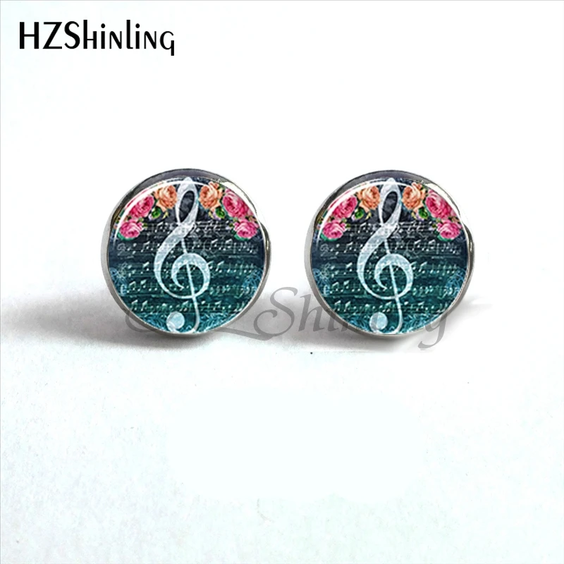 Женские серьги гвоздики в виде скрипичного ключа|music note stud earrings|stud earringsglass dome earrings