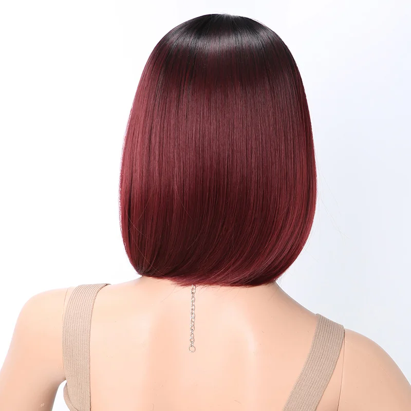 red JUNSI 12 дюймов короткий парик-Боб мягкий шелк синтетический черный красный коричневый смешанные цвета женские парики с косплей часть парик - Цвет: red