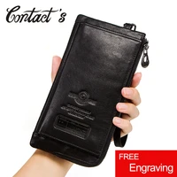 contacts casual men wallets genuine leather coin purse wallet high quality cell phone bag for man long clutch card holder