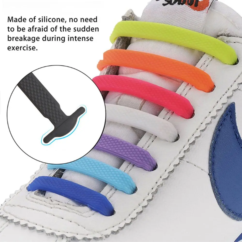 16pcs/set Lazy Elastic Silicone Shoelaces Colorful No Tie Running Sneakers Strings Shoe Laces Shoes Accessories For Men Women