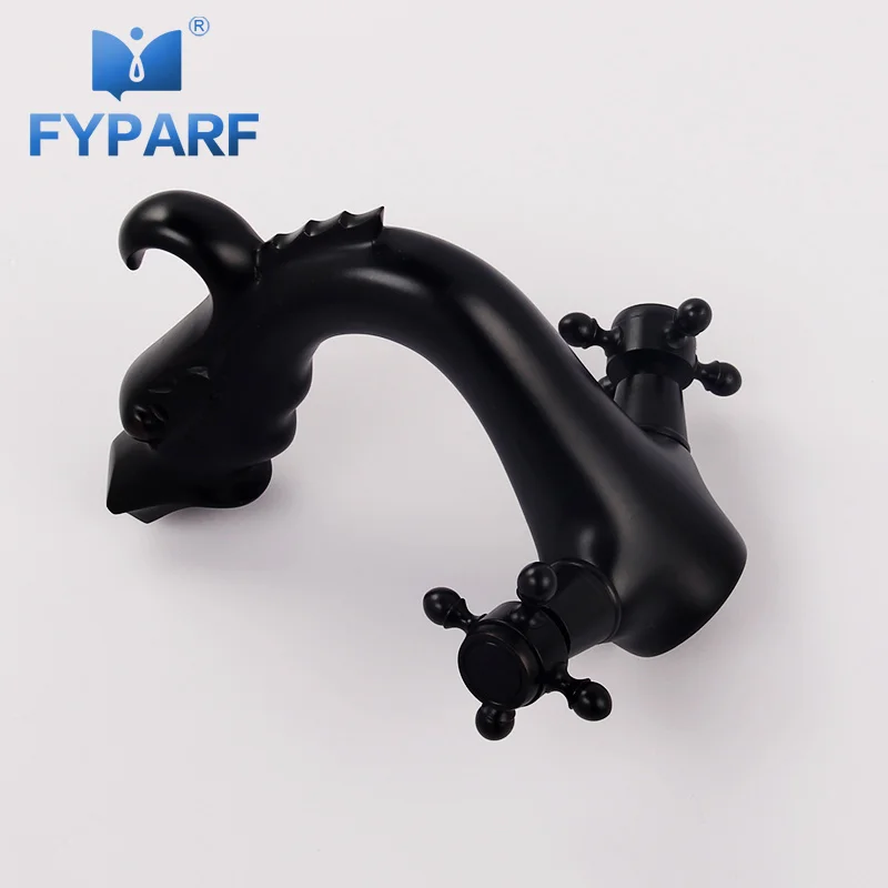 

FYPARF Chinese Dragon Basin Faucet Bathroom Vessel Sink Mixer Tap Washbasin Faucet Dual Cross Handles Brass Black Painting Mixer