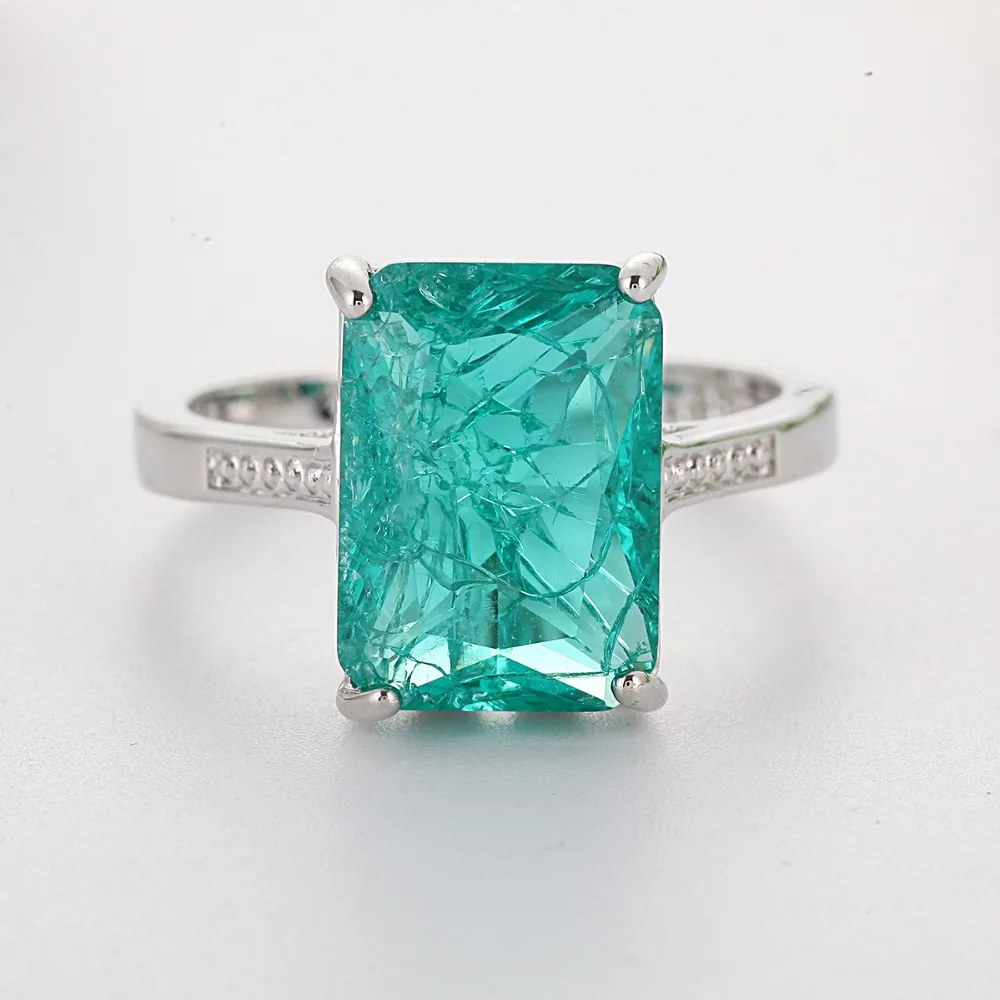 Винтажное яркое кольцо с Зелеными камнями квадратное каменное кольцо серебряного цвета для женщин юбилейное праздничное ювелирное изделие Anillos Mujer F5N475
