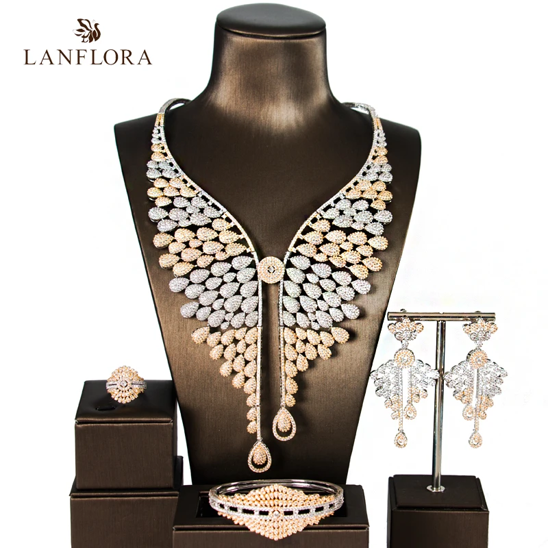 LANFLORA 2018 Новые Роскошные Ювелирные наборы с бабочкой и кубическим цирконием