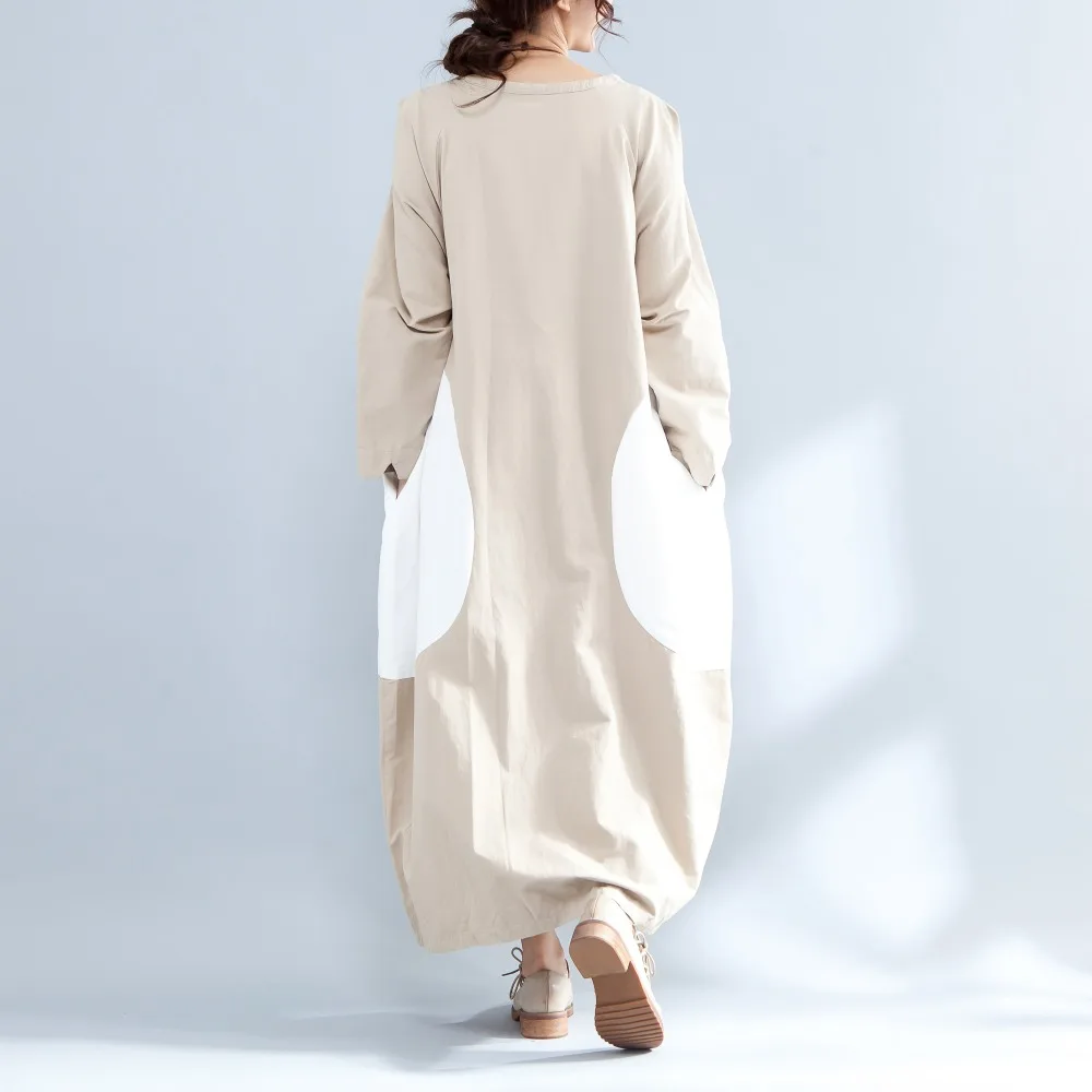 Yesno QO2 Для женщин длинное платье халат из хлопка и льна Повседневное свободные