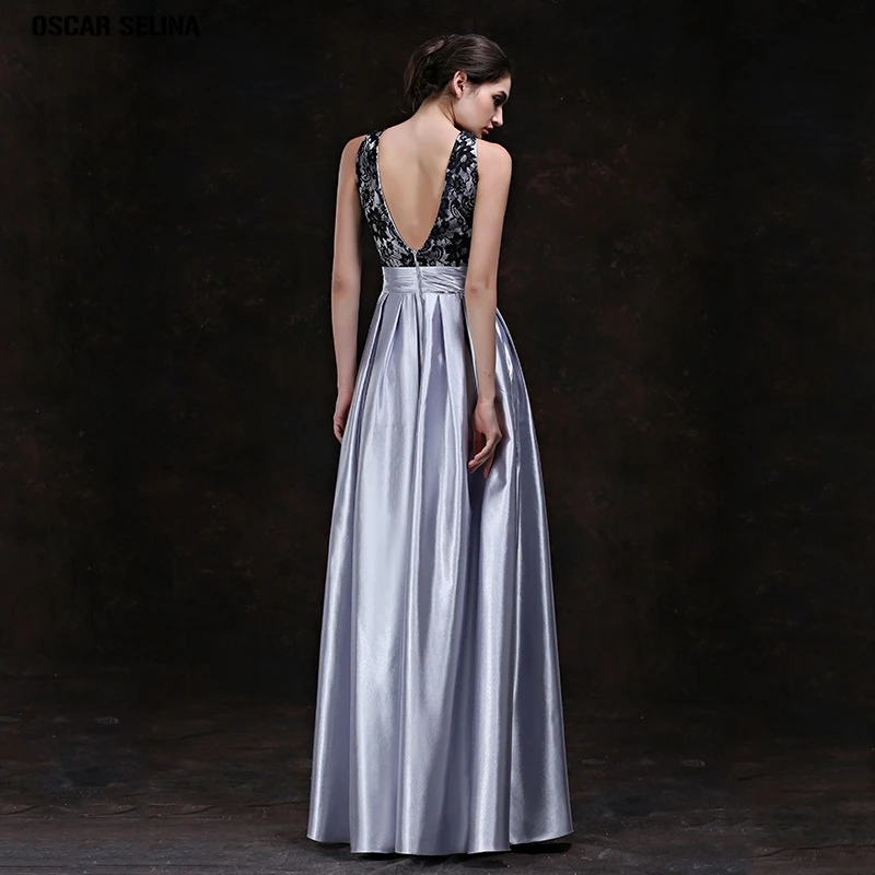 Vestido madrinha2019 new top lace satin sexy V-neck halter A Line silver bridesmaid dresses long stock wedding guest dress | Свадьбы и