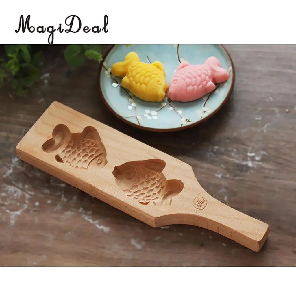MagiDeal Blessing Fish черепаха узор деревянная ручная работа Маффин Mooncake чашки плесень